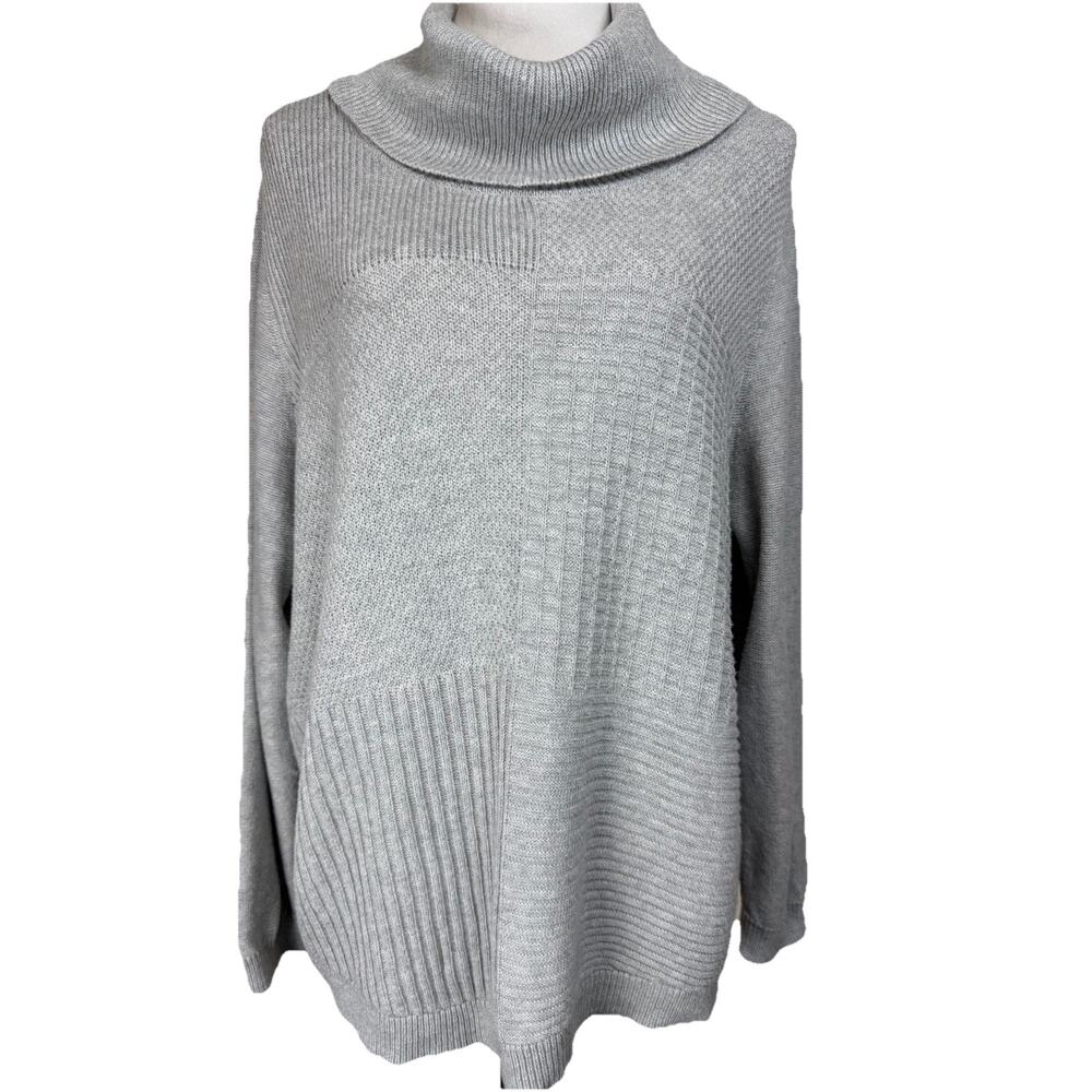 Chico's Gray Cowl Neck Sweater Size 3‎ (16) Pullover Cotton Blend Classic